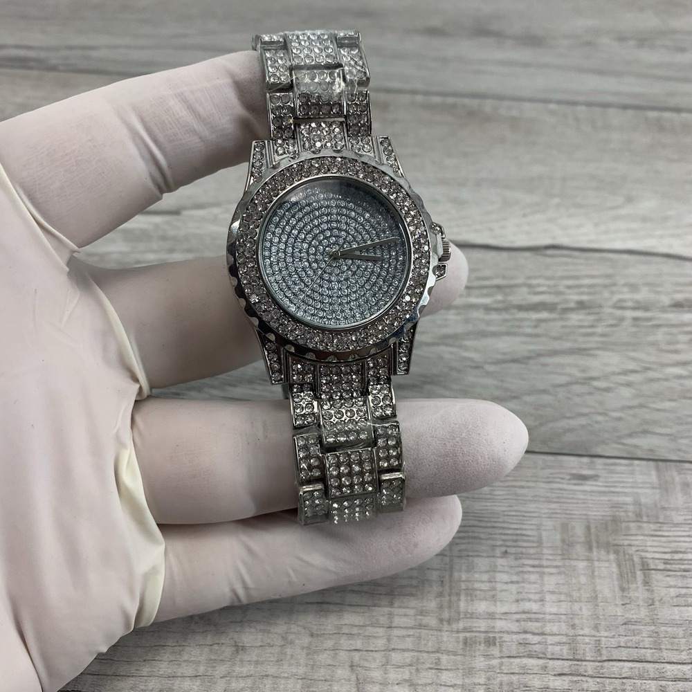 Rhinestone Stainless Steel Big Round Woman's Watch Stainless Steel Bracelet